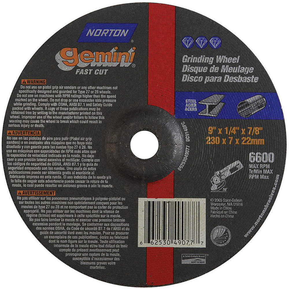 NORTON ABRASIVES 66253049077 Depressed Center Wheel T27 9 x 1/4 x 7/8 | AF8FRE 25UA06