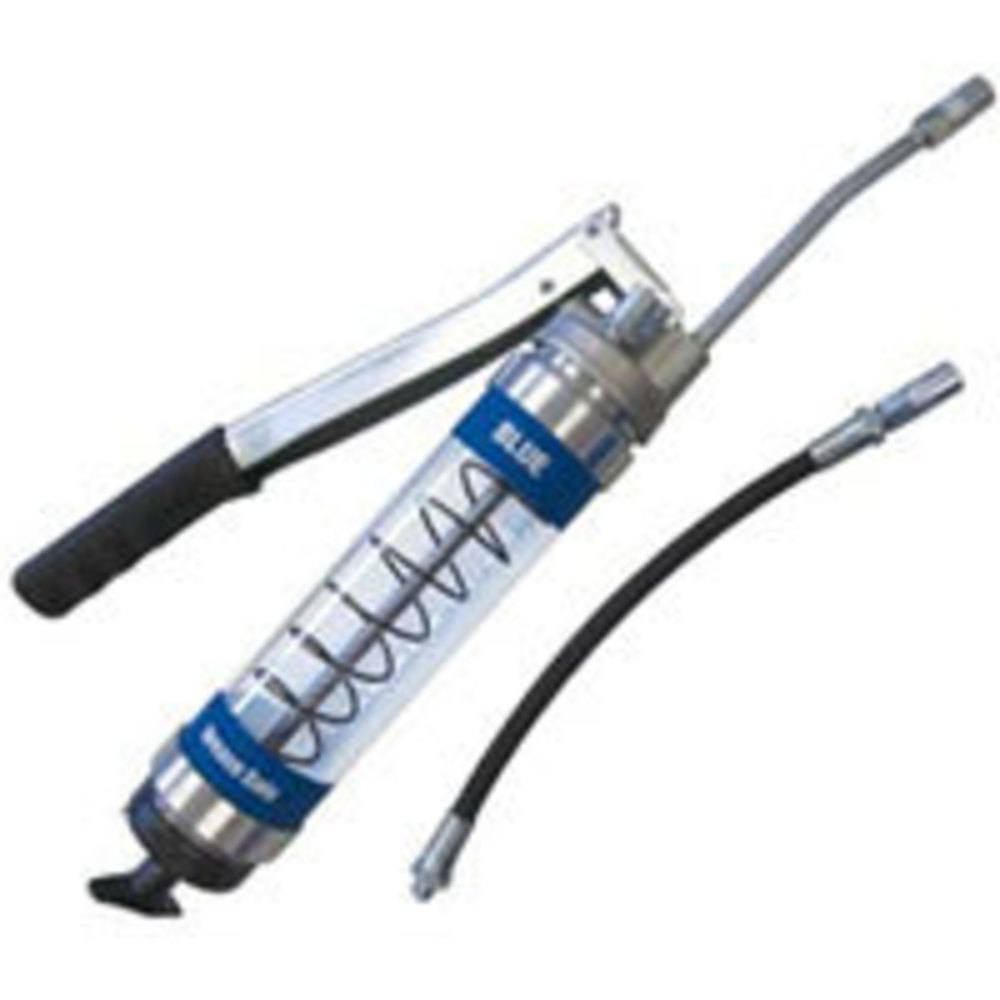 Lever Grease Gun, Heavy Duty, Clear Tube, Gray