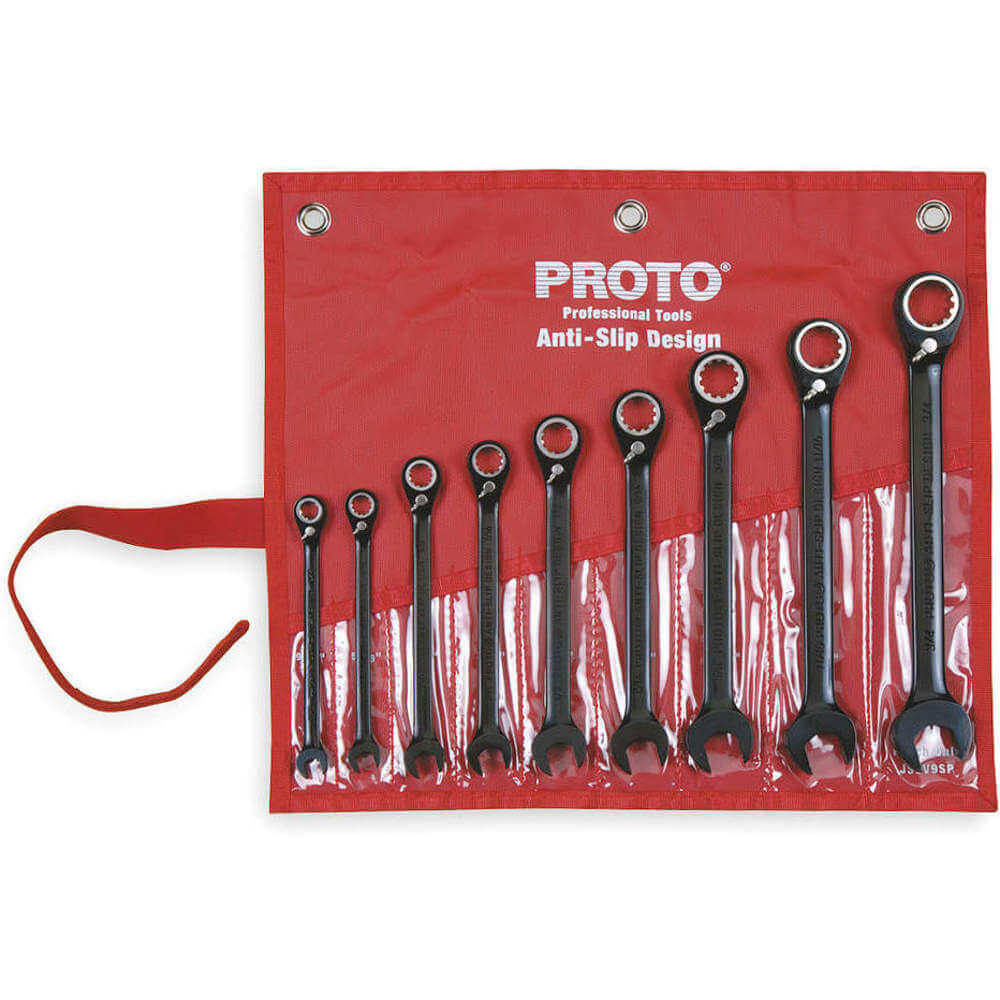 Ratcheting Wrench Set, Straight, SAE - 9 Pc
