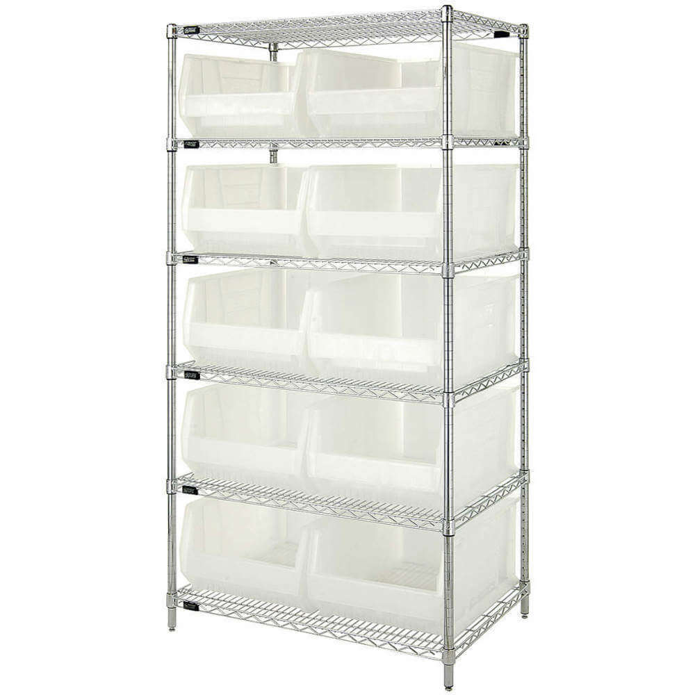 QUANTUM STORAGE SYSTEMS WR6-954CL Bin Shelving Wire 36 x 24 10 Bins Clear | AE8XBC 6GAR2