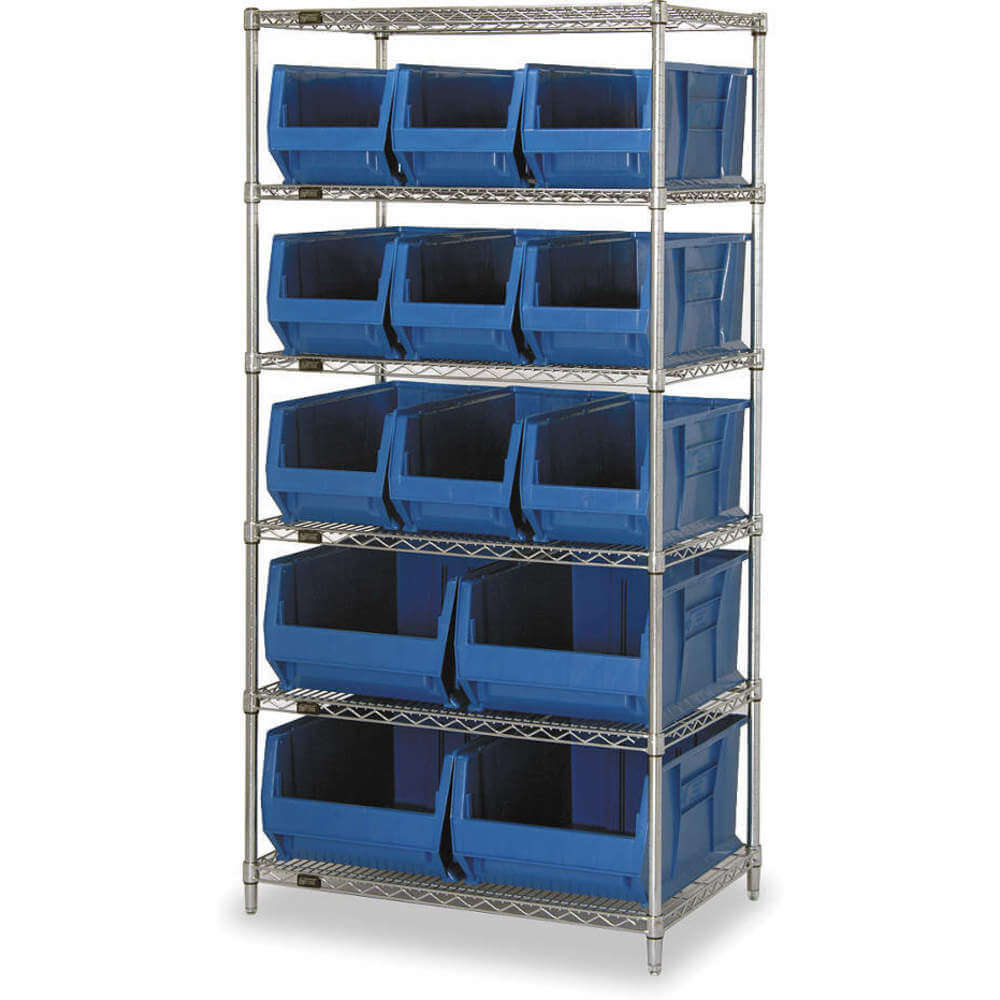 QUANTUM STORAGE SYSTEMS WR6-973974BL Bin Shelving Wire 36 x 30 13 Bins Blue | AB3QJW 1UVT5