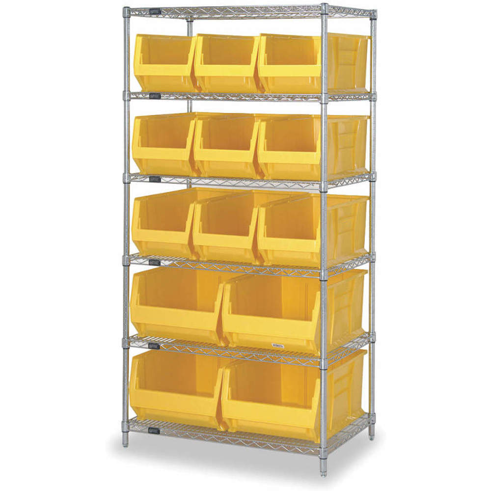 QUANTUM STORAGE SYSTEMS WR6-973974YL Bin Shelving Wire 36 x 30 13 Bins Yellow | AC2KKH 2KVZ3