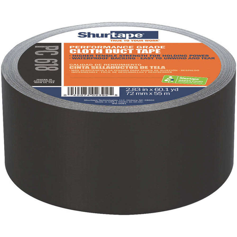 SHURTAPE PC 618 Duct Tape 72mm x 55m 10 mil Black PK 16 | AB7XHB 24K289