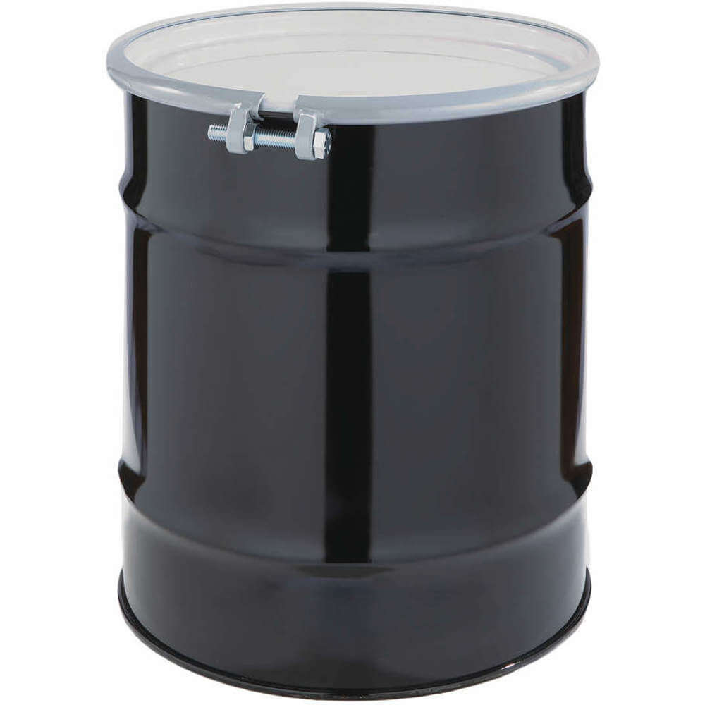 Transport Drum, Steel, 20 gal, Bolt Ring, Black / White, Unlined with Rust Inhibitor