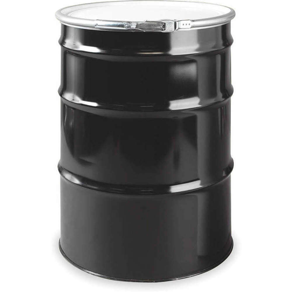 Transport Drum, Steel, 55 gal, Lever Lock Ring, Black / White, Epoxy Phenolic Lining