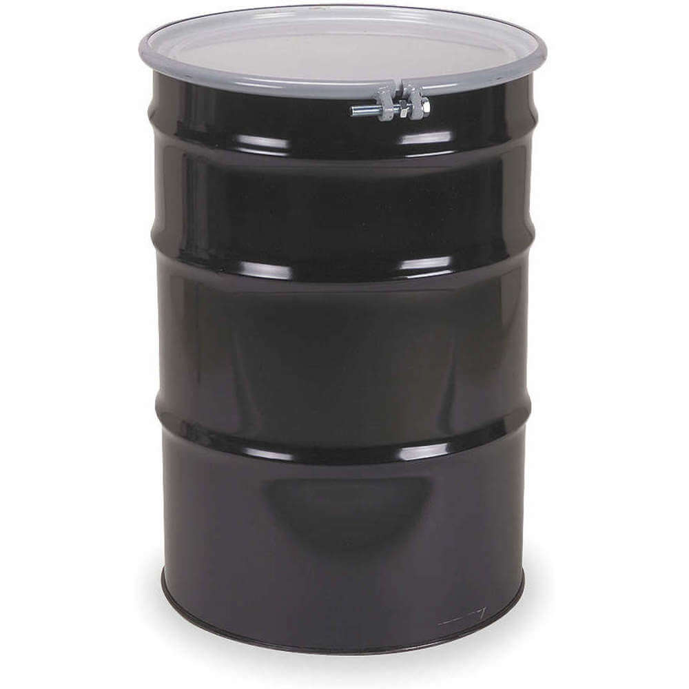 Transport Drum, Steel, 55 gal, Bolt Ring, Black / White, Unlined with Rust Inhibitor