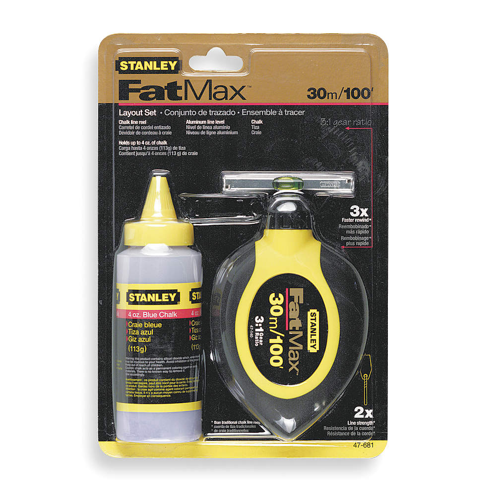 Chalk Line Reel Set 3 Pc With Chalk 100 Ft