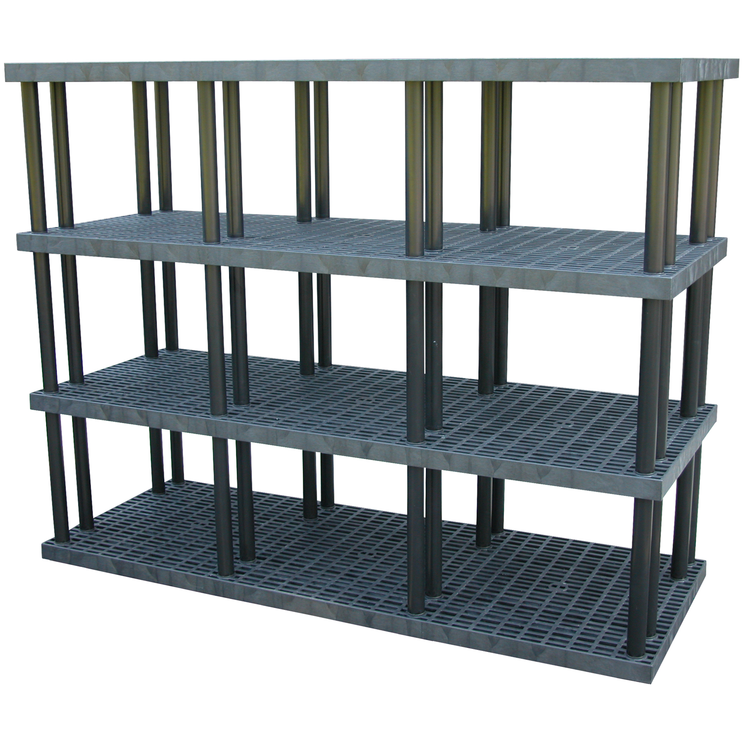 Plastic Bulk Storage Rack, 96 x 36 x 75 Inch Size, 4 Shelf, Grid Top