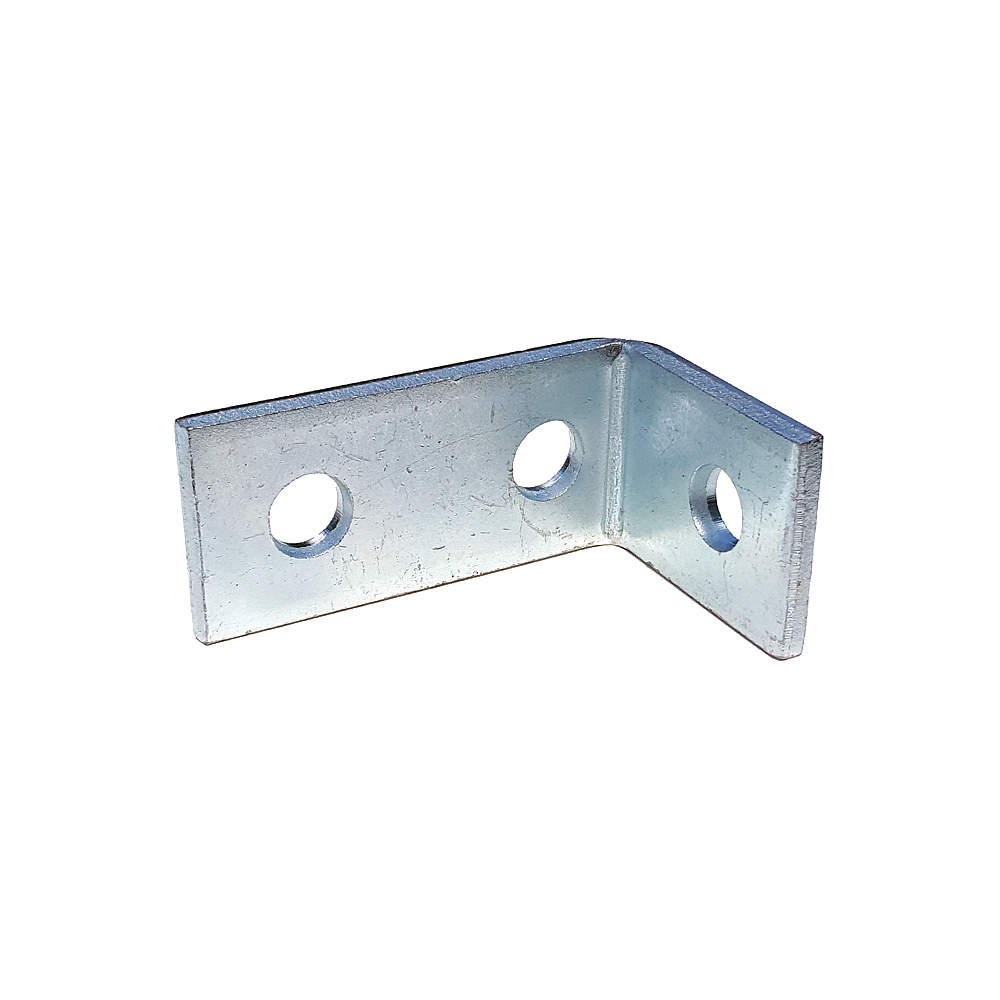 Angle Fitting, Silver Galvanized Finish, 90 Deg Type, Steel, 3 Number Of Holes