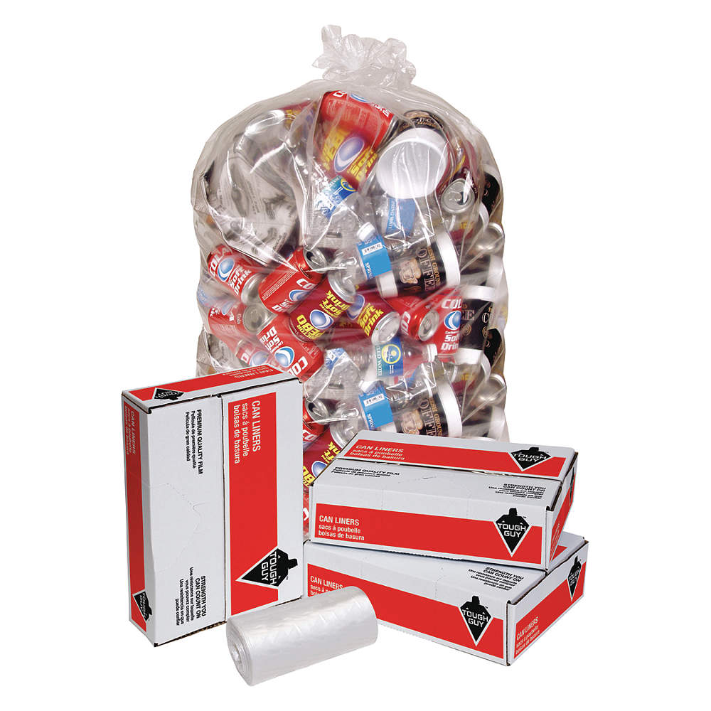 Trash Bags, 60 gal Capacity, 38 Inch Width, 58 Inch Height, 4 mil Thick, Clear