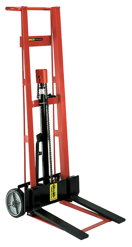 Hydraulic PedaLift, 2-Wheel, 750 lbs Capacity, 54 Inch Lift, 3 x 18 Inch Fork