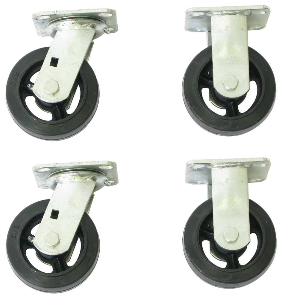 5 In. Diameter Moldon Rubber Wheel Rigid And Swivel Caster, 1600 Lbs Capacity