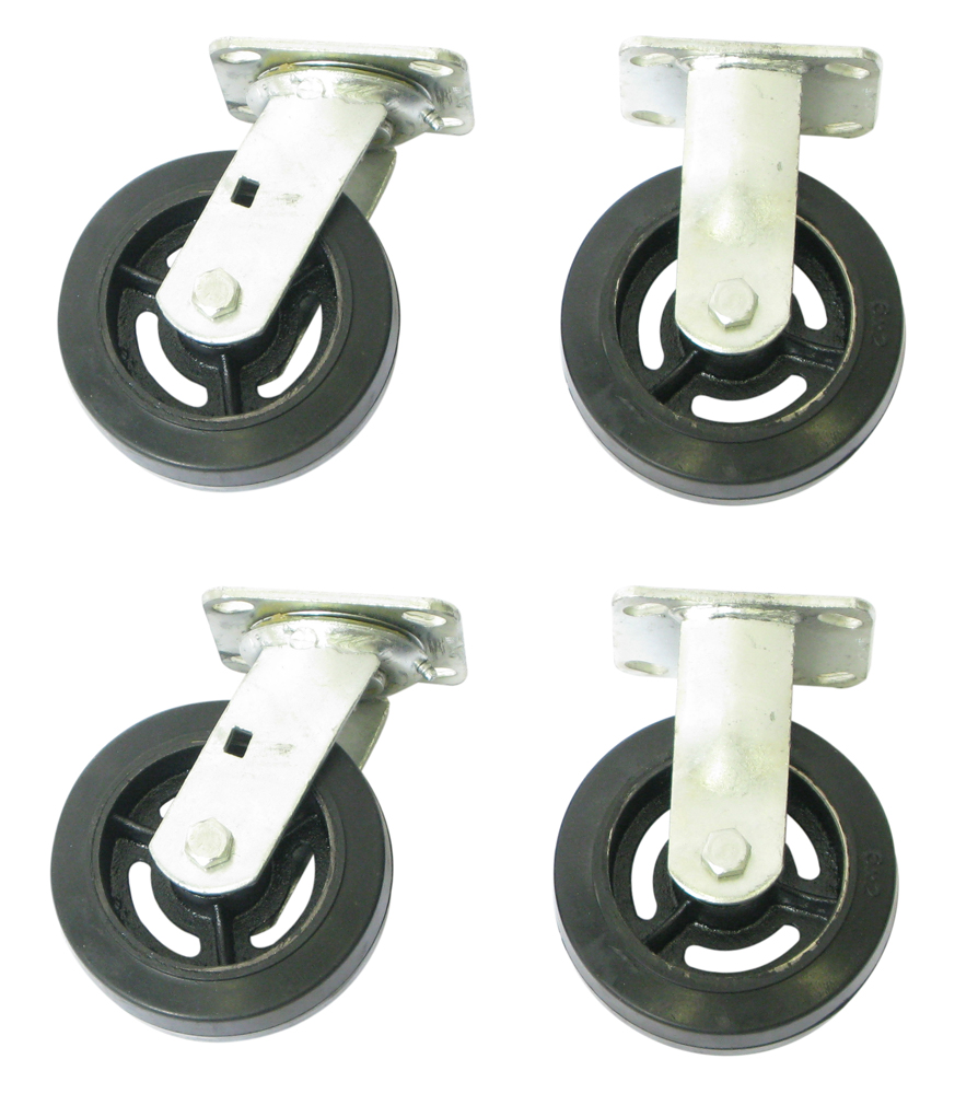 6 In. Diameter Moldon Rubber Wheel Rigid And Swivel Caster, 1800 Lbs Capacity