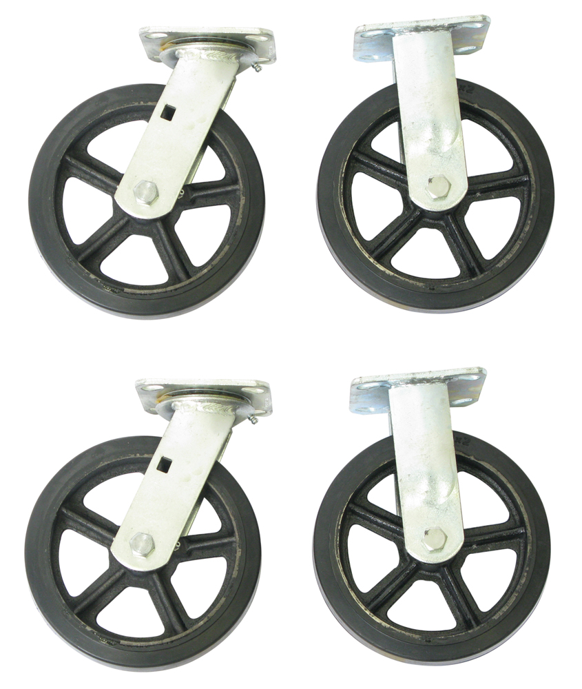 8 In. Diameter Moldon Rubber Wheel Rigid And Swivel Caster, 2200 Lbs Capacity
