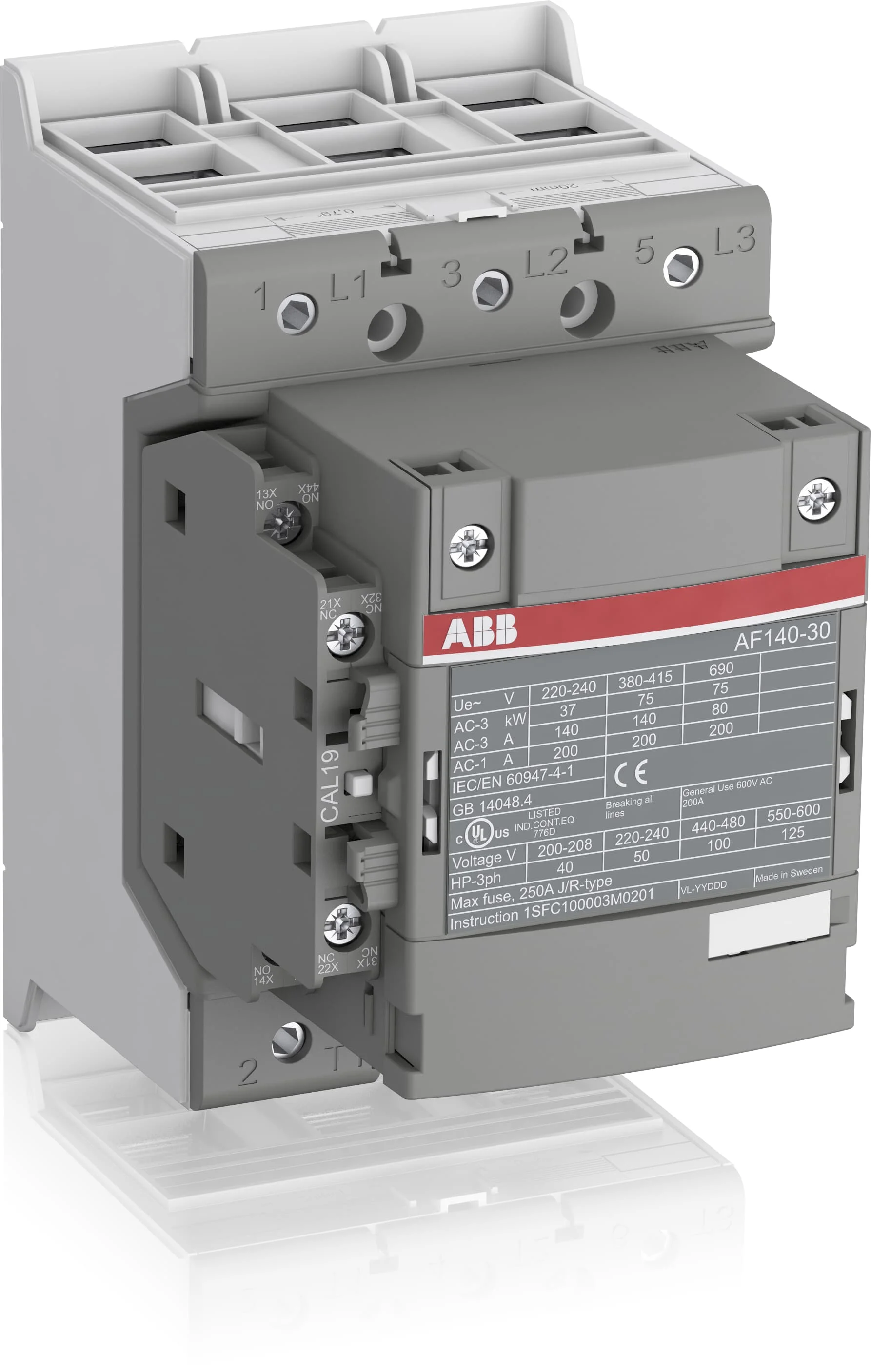 Contactor, 3 Pole, 50/60 Hz, 100 To 250 V