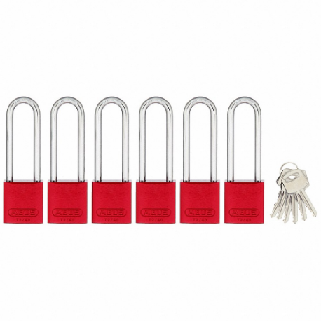 ABUS 15422 Keyed Padlock, Keyed Alike, Aluminum, Std Body Body Size, Hardened Steel, Extended, Red | CN7ZFU 45WP80