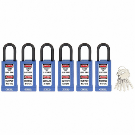 ABUS 20185 Keyed Padlock, Keyed Different, Brass, Long Body Body Size, Hardened Steel, Std, Blue | CN7ZHN 459U73