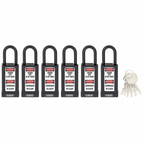 ABUS 20189 Keyed Padlock, Keyed Different, Brass, Long Body Body Size, Hardened Steel, Std, Black | CN7ZHL 459U77