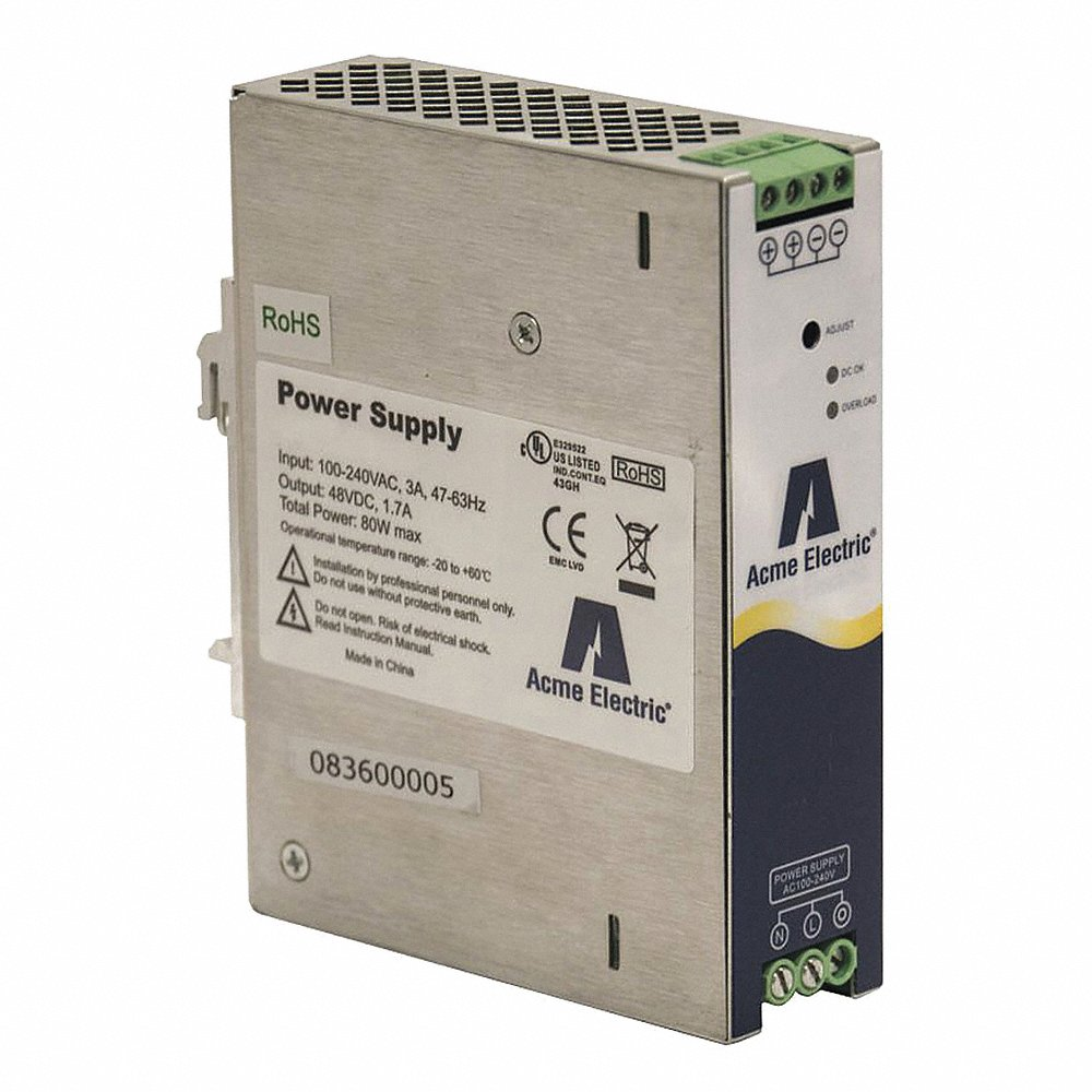 ACME ELECTRIC DM148017S Power Supply, DIN Rail, Single Phase, 80W, 48V, Slim Line | BC8FPA