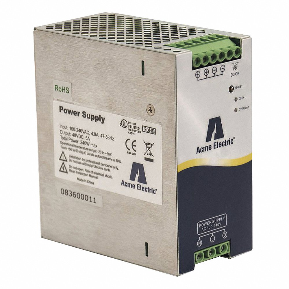 ACME ELECTRIC DM148025S Power Supply, DIN Rail, Single Phase, 120W, 48V, Slim Line | BC8YEP