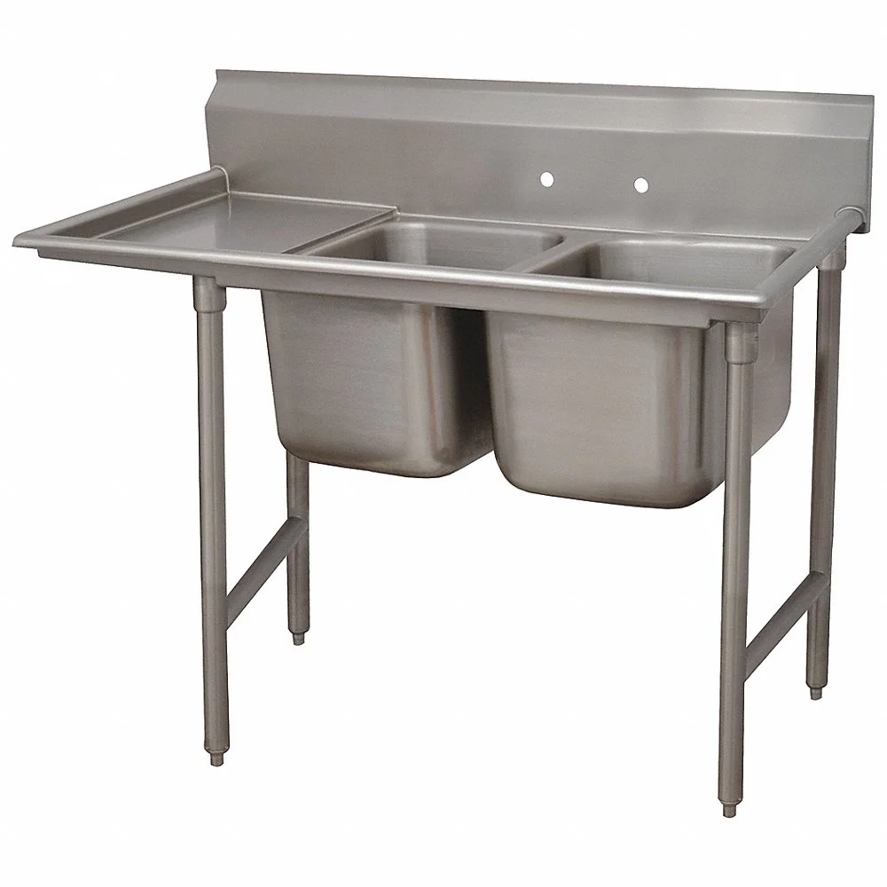 Regaline Sink with Left Drain Board, 37 Inch Work Surface Height, 64 Inch Overall Length