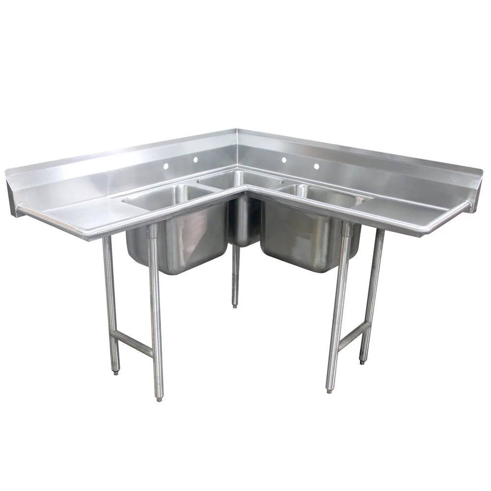 ADVANCE TABCO 94-K3-11D Corner Sink, 3-Cpt., One 14 X 14 X 12 Inch D Bowl, Two14 X 16 X 12 Inch D Bowls | CD7PPG