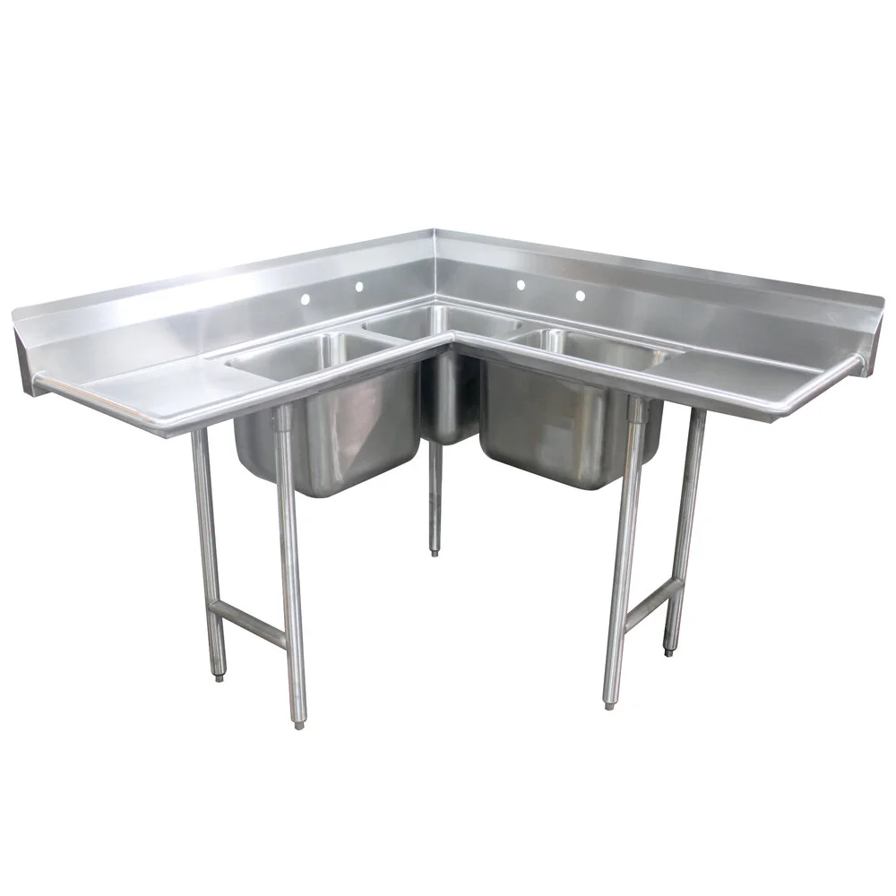ADVANCE TABCO 94-K6-18D Corner Sink, 3-Cpt., One 20 X 20 X 12 Inch D Bowl, Two 16 X 20 X 12 Inch D Bowls | CD7PPL