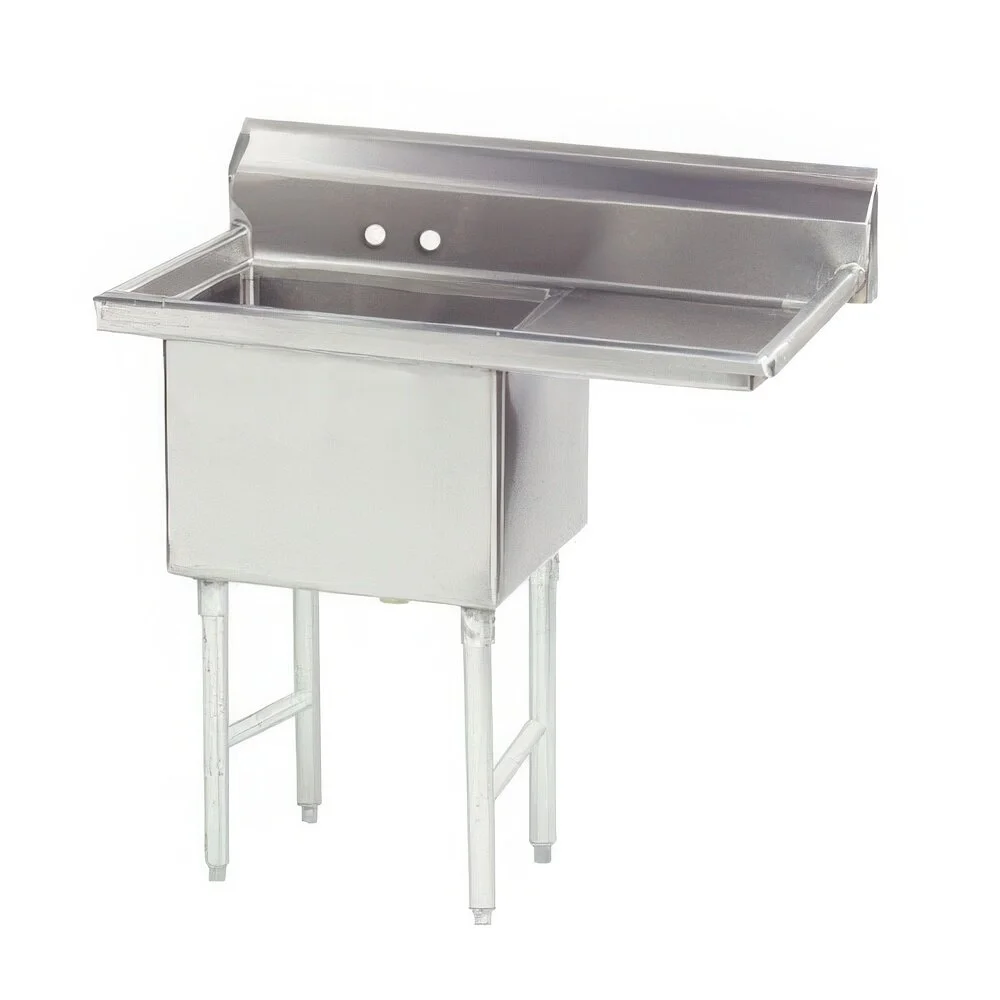 ADVANCE TABCO FS-1-1818-18R Fabricated Sink, 1-Cpt., 18 Inch R Drainboard, Size 18 X 18 X 14 Inch, 14 Ga 304 Ss | CD7UDQ