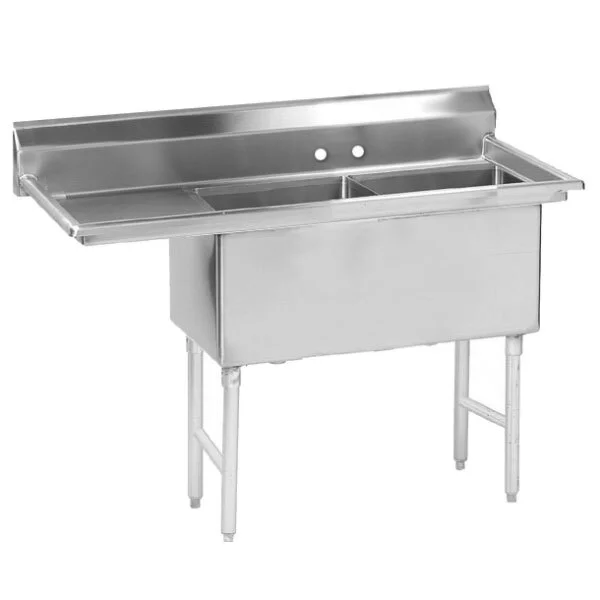ADVANCE TABCO FS-2-1620-18L Fabricated Sink, 2-Cpt., 18 Inch L Drainboard, Size 16 X 20 X 14 Inch, 14 Ga 304 Ss | CD7UEX