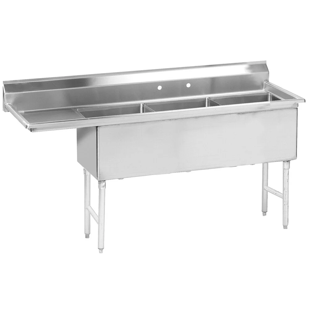 ADVANCE TABCO FS-3-1620-18L Fabricated Sink, 3-Cpt., 18 Inch L Drainboard, Size 16 X 20 X 14 Inch, 14 Ga 304 Ss | CD7UGH