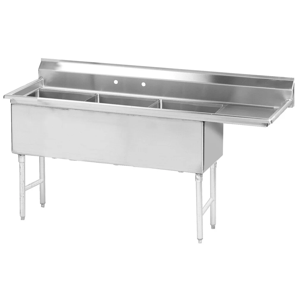 ADVANCE TABCO FS-3-1620-18R Fabricated Sink, 3-Cpt., 18 Inch R Drainboard, Size 16 X 20 X 14 Inch, 14 Ga 304 Ss | CD7UGJ