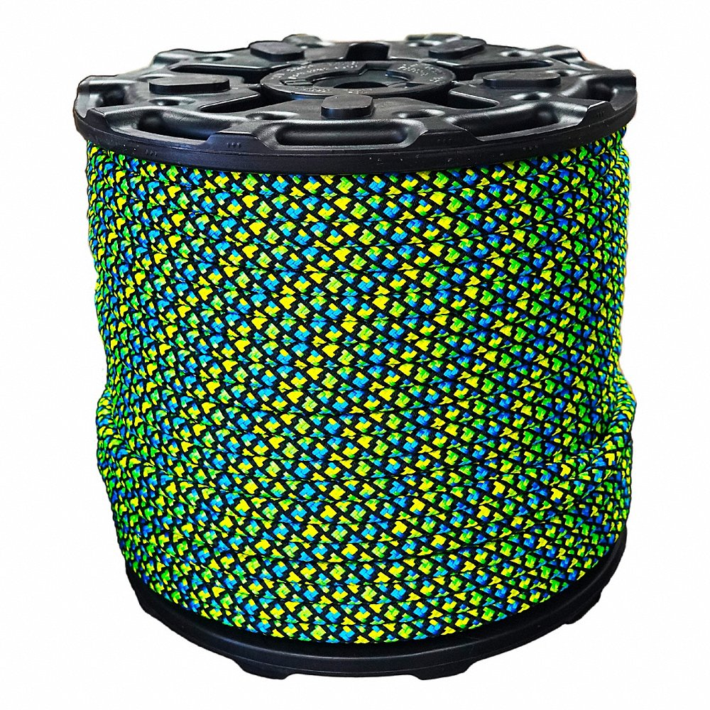 ALL GEAR AGBR12600HMP Double Braid Bull Rope, 600 Ft. Length, Blue/Yellow/Green/Black | CJ6PCV