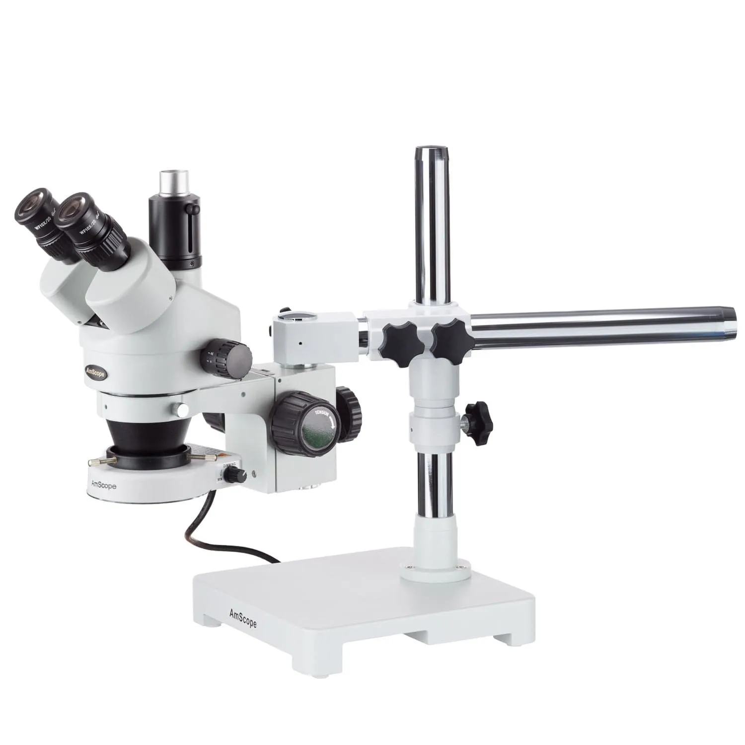 7X-45X Trinocular Single-Arm Boom Stereo Microscope, 80-LED Ring Light