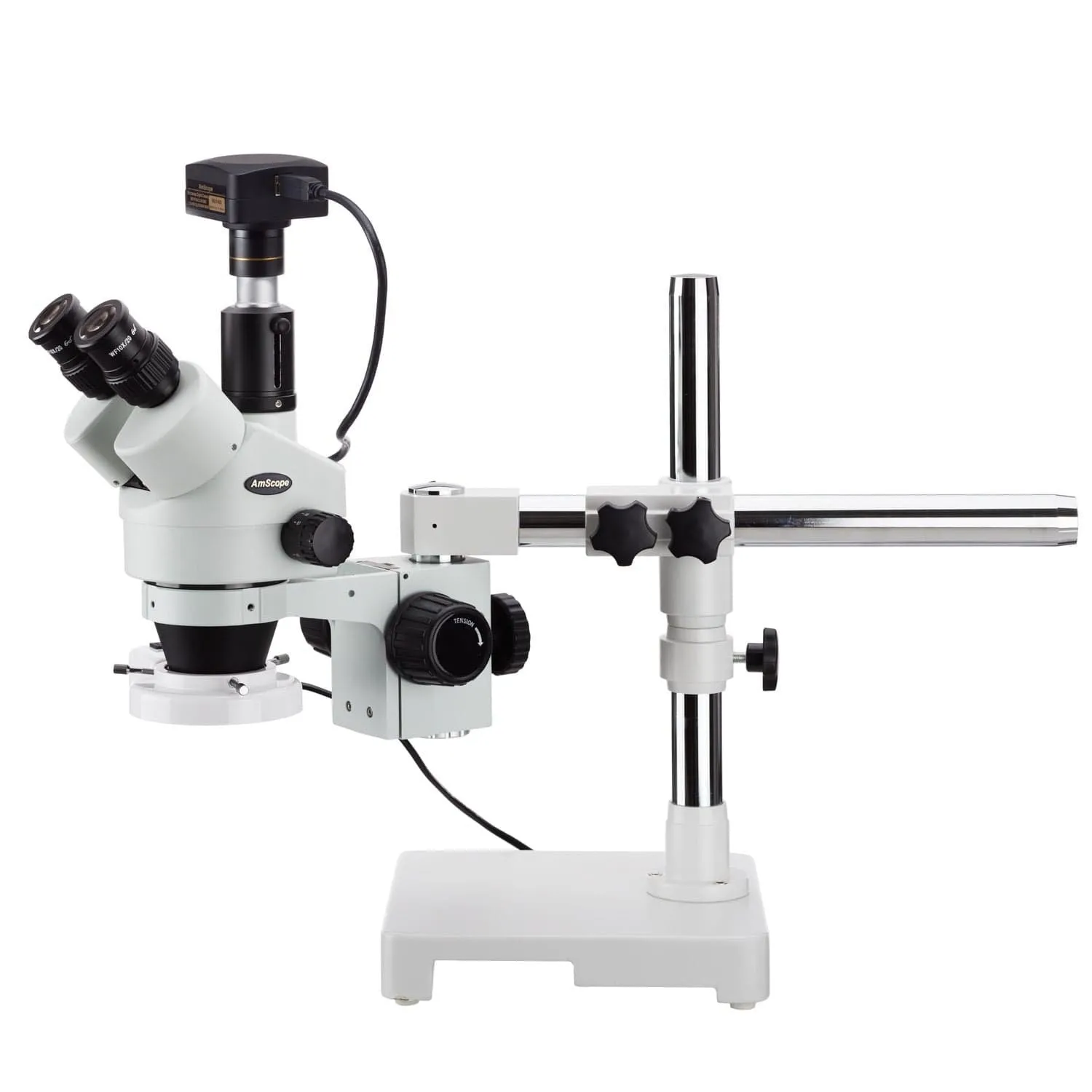 Boom Stand Trinocular Zoom Stereo Microscope With Fluorescent Ring Light
