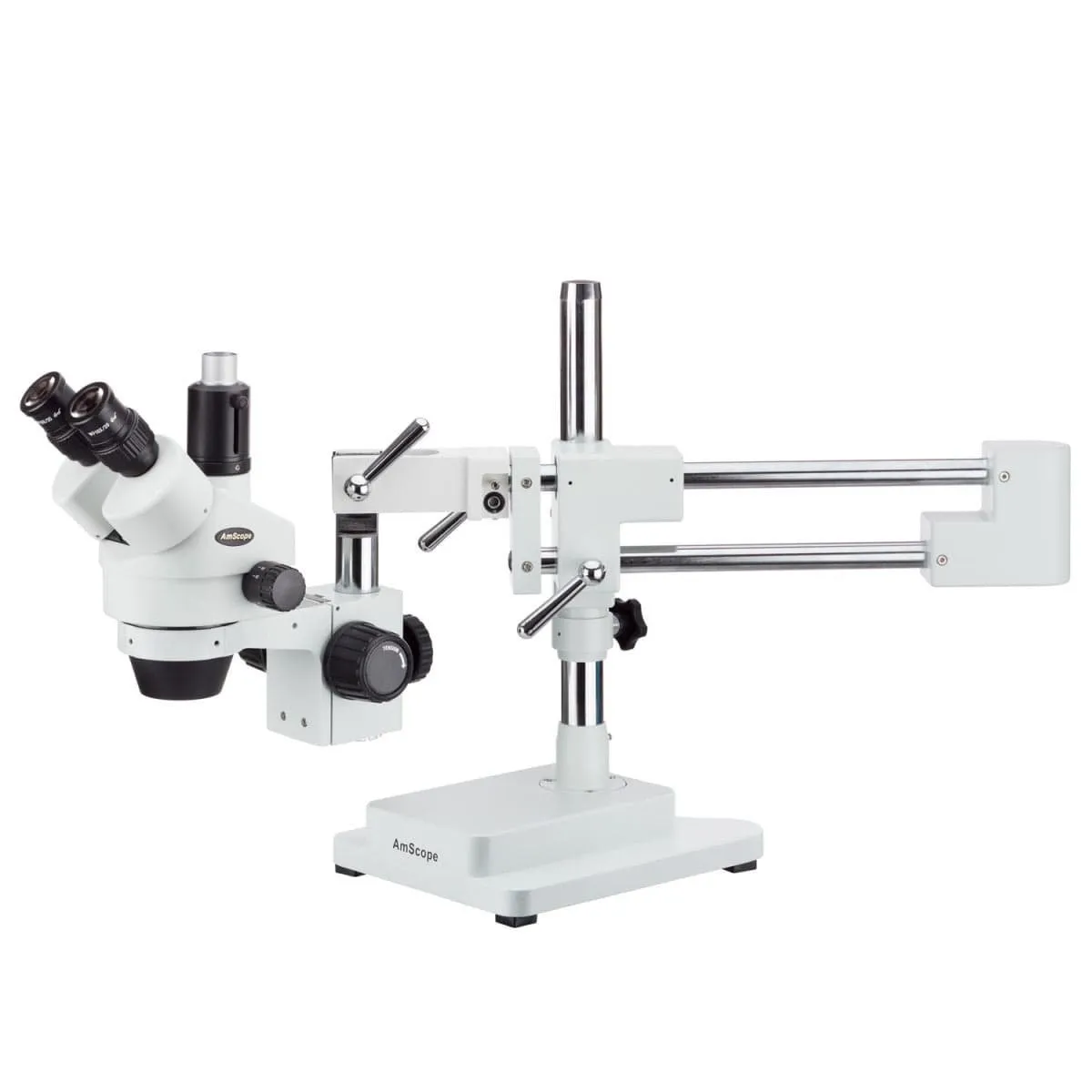 3.5X-45X Simul-Focal Trinocular Boom-Arm Stereo Microscope, 144-LED Multi-Zone Ring Light