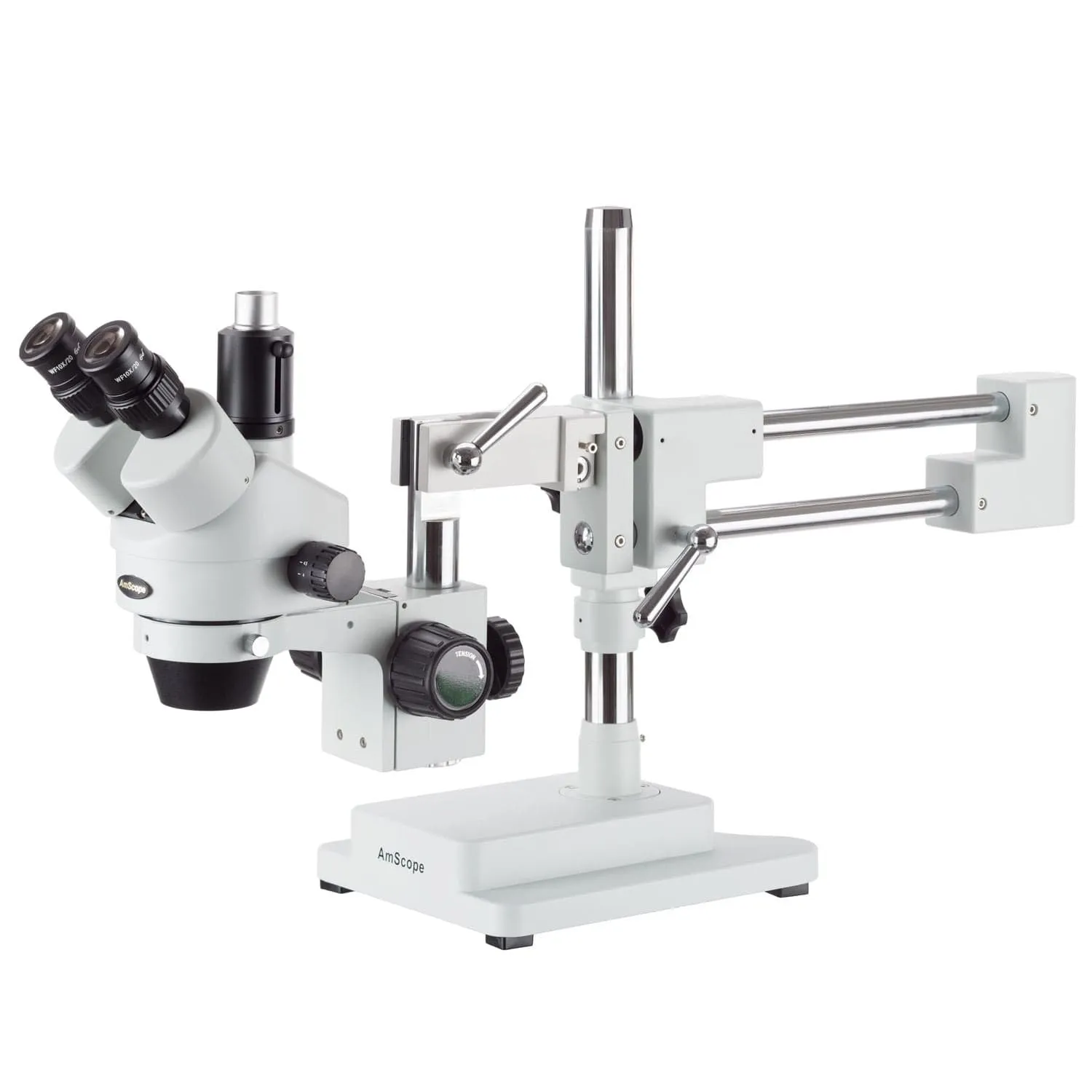 3.5X-90X Simul-Focal Trinocular Boom-Arm Stereo Microscope, 144-LED Multi-Zone Ring Light