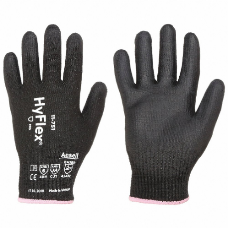 ANSELL 11-751 Coated Glove, 2XS, Polyurethane, Sandy, Black, 1 Pair | CR4HPM 494R32