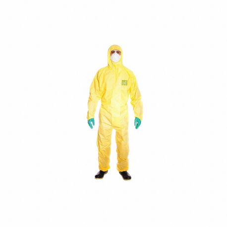 ANSELL 682300PLUS Hooded Chemical Resistant Coveralls, AlphaTec 2300, Light Duty, Taped Seam, Yellow, 25 PK | CN8FXH 465F95