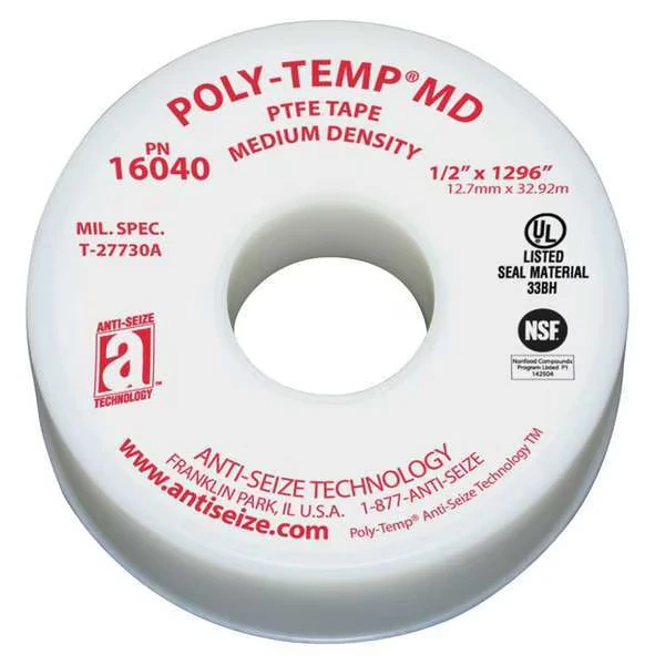 Thread Sealant Tape, 1/2 Inch W, 1296 Inch L