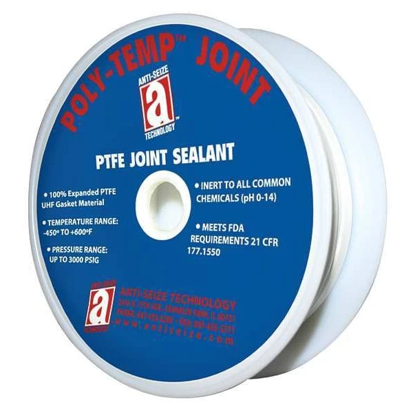 PTFE/UHF Joint Sealant, 1 Inch x 15 ft, White, Temp Range -450 to 600 Degrees F