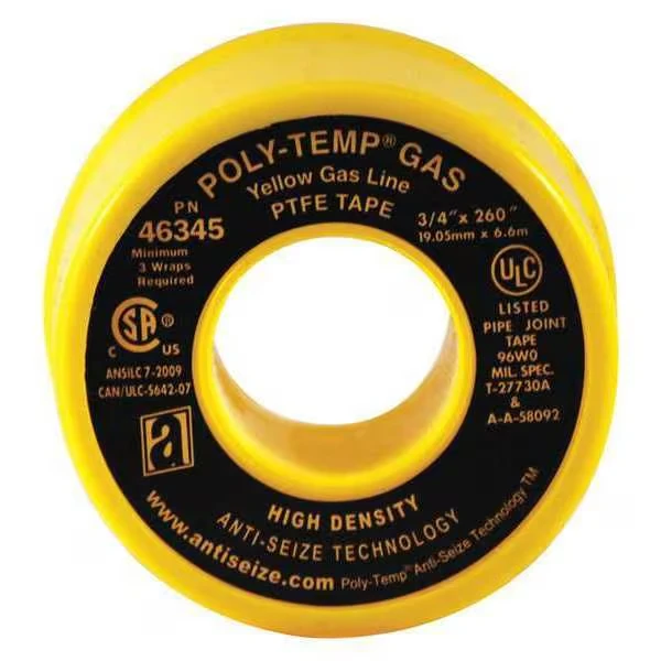 Yellow Gas Line PTFE Tape, 3/4 Inch x 26 Inch