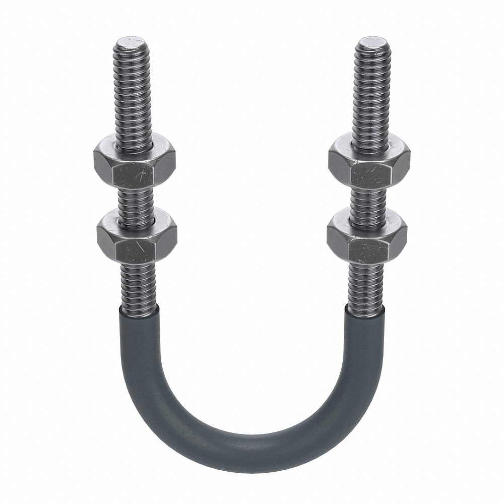 Cushioned U-Bolt, 1/4 Inch - 20 Thread Size, Pipe Size 1 Inch, 2 3/4 Inch Height, Steel