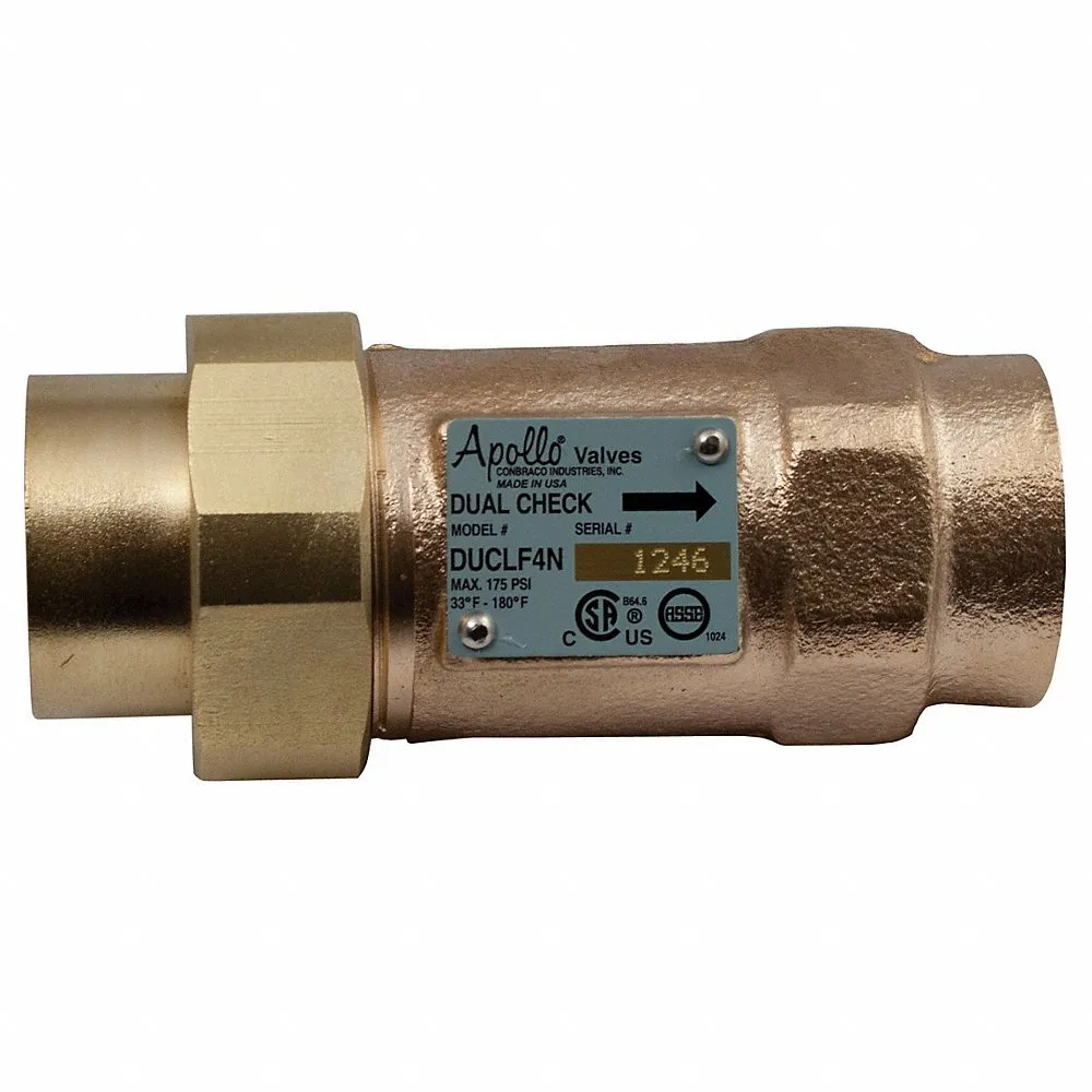 APOLLO VALVES 4NLF3S65A Dual Check Valve 1 Inch Swv x Npt Lead Free Bronze | AD3LZZ 40D865