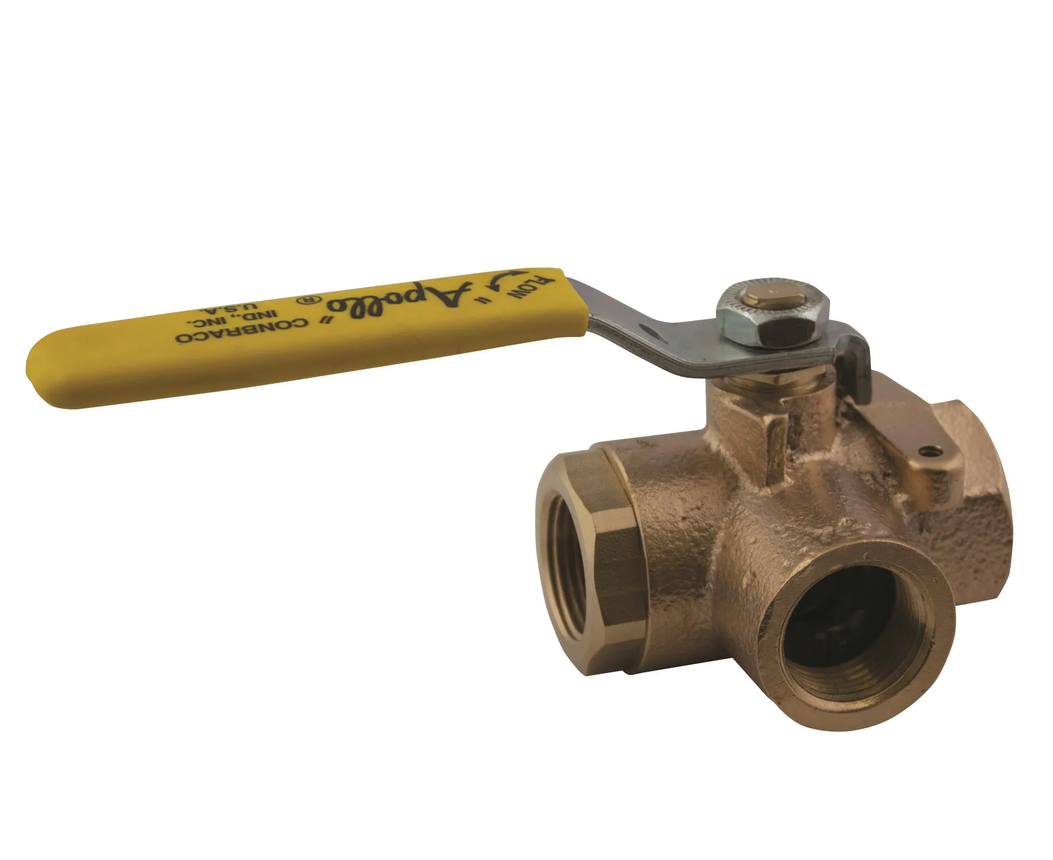 APOLLO VALVES 70-643-01 3-Way Diversion Ball Valve, FNPT, Bronze, 1/2 Inch Size | AK7CJX 7064301