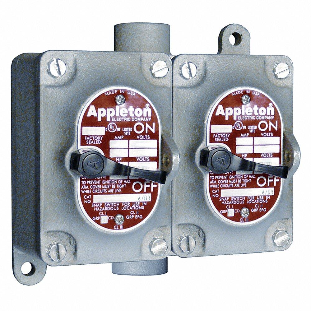 APPLETON ELECTRIC EDSC2230 Tumbler Switch, 2 Gangs, Feed-Thru Hub, 3/4 Inch Hub, 20A, 120 to 277V AC | AA6DUP 13V098