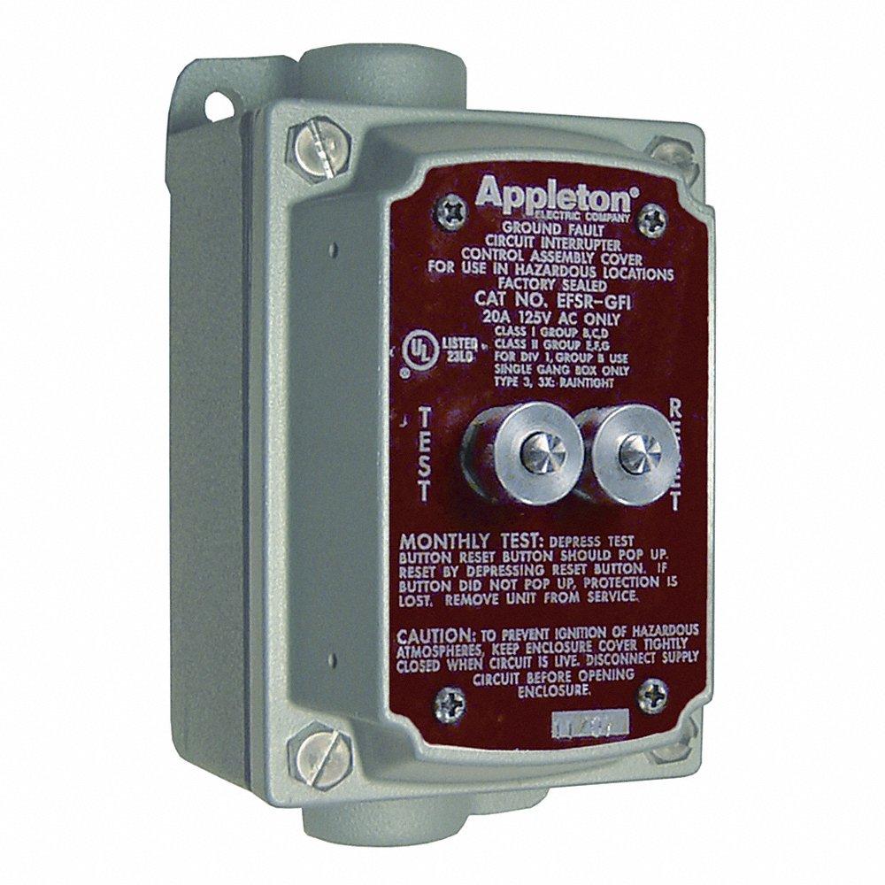 APPLETON ELECTRIC EFS175-GFI GFCI Cover and Box, 125V, 20A, 3/4 Hub, Dead End Hub, Malleable Iron | AA3XYG 11Y370
