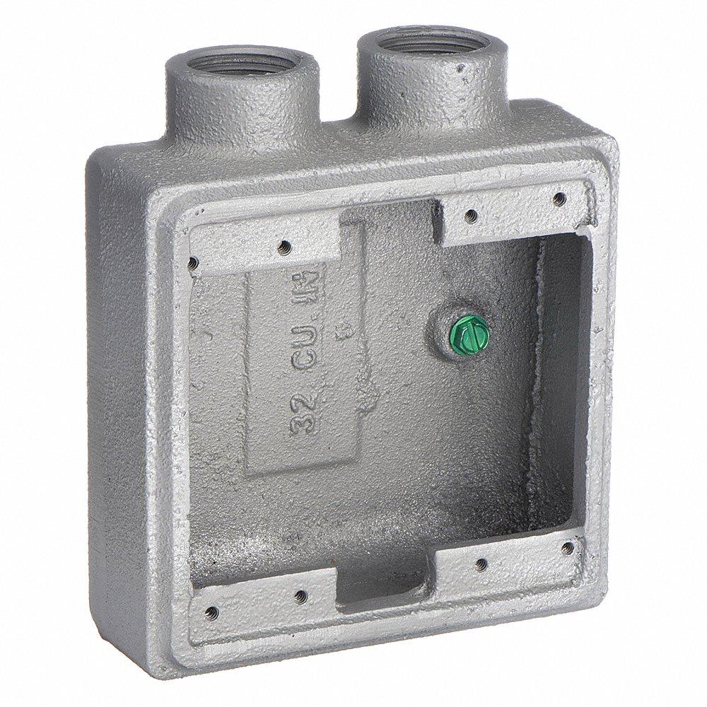 Weatherproof Electrical Box, 2 Gangs, 3/4 Inch Hub, 2 Inlets, 4.63 Inch Length
