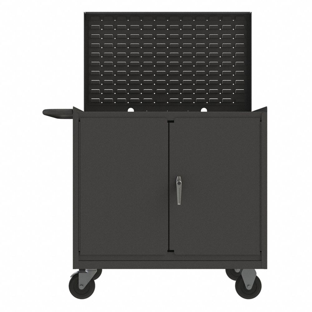 Steel Mobile Workstation with Louvered Storage, 42 1/2 x 24 1/2 Inch, Steel, Gray