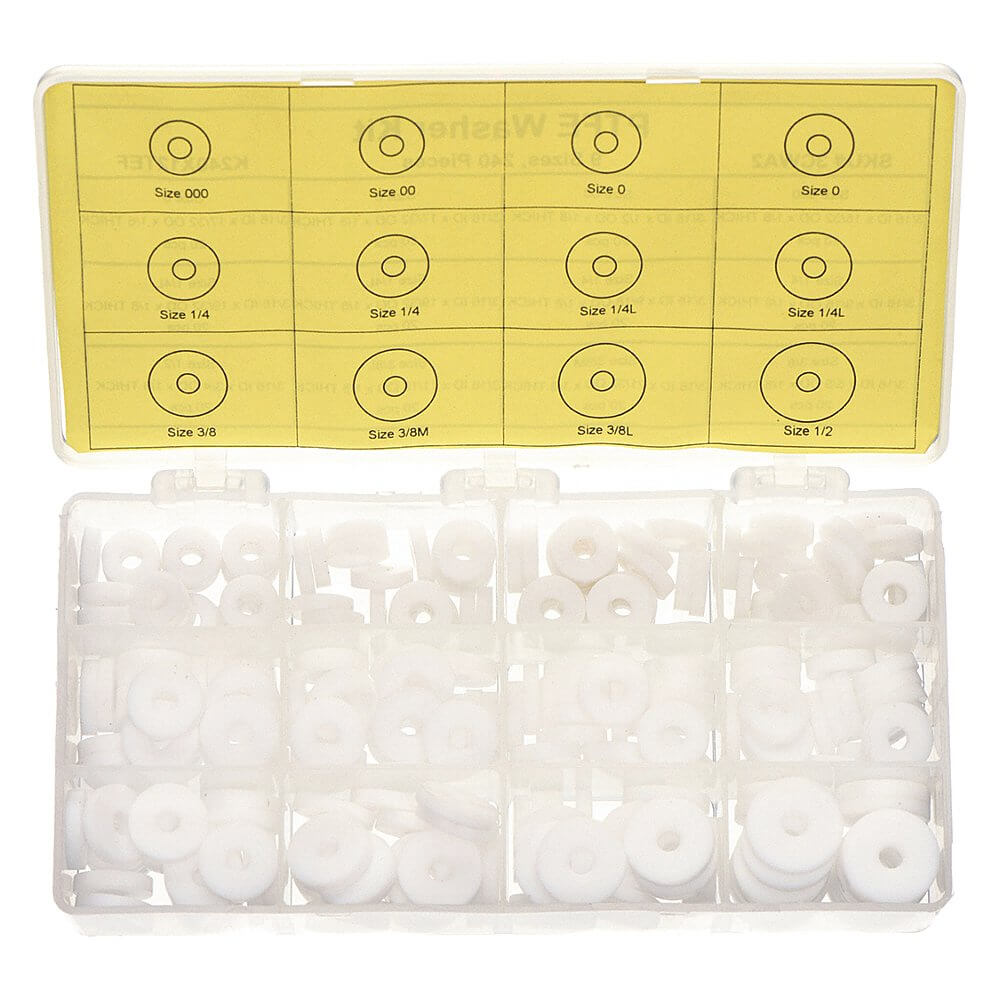 Washer Assortment, Flat, 3/16 In Screw Size, 300 No. Of Sizes, PTFE