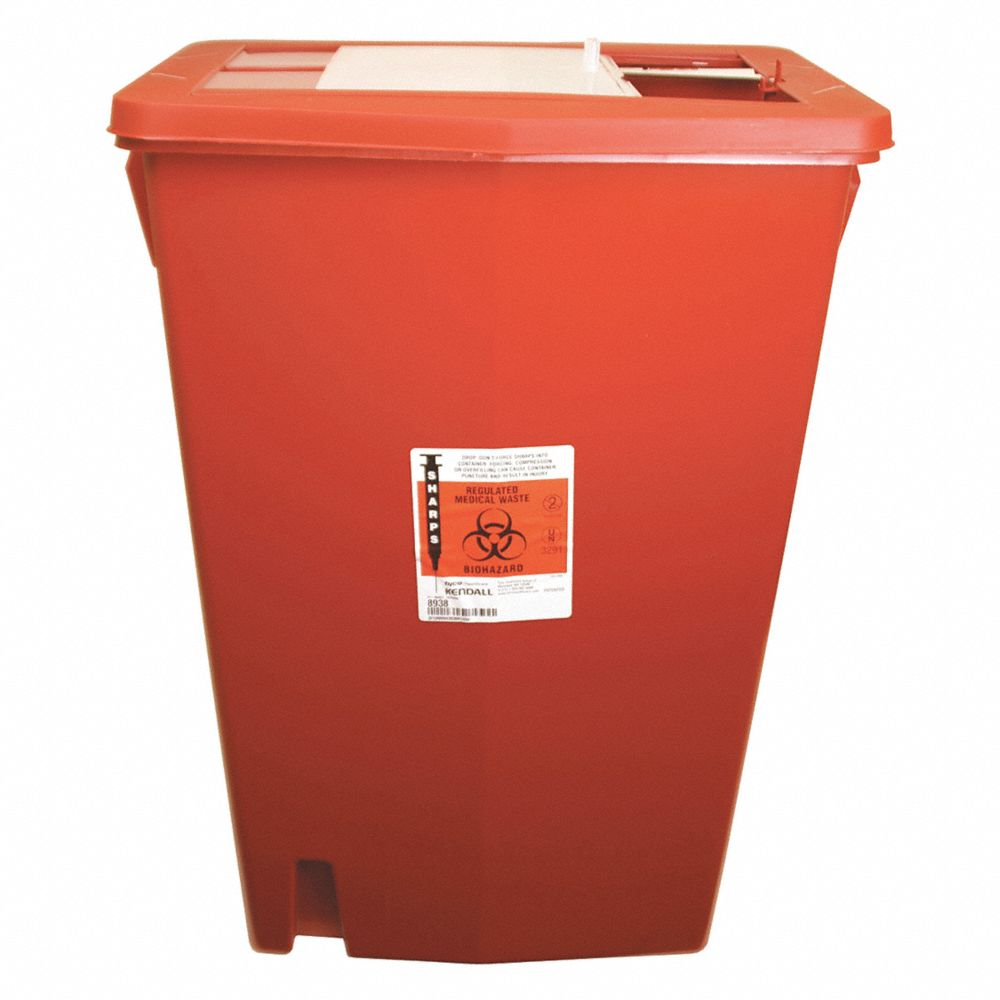 Sharps Container, 18 gal, 1 Count, Sliding Lid, Red